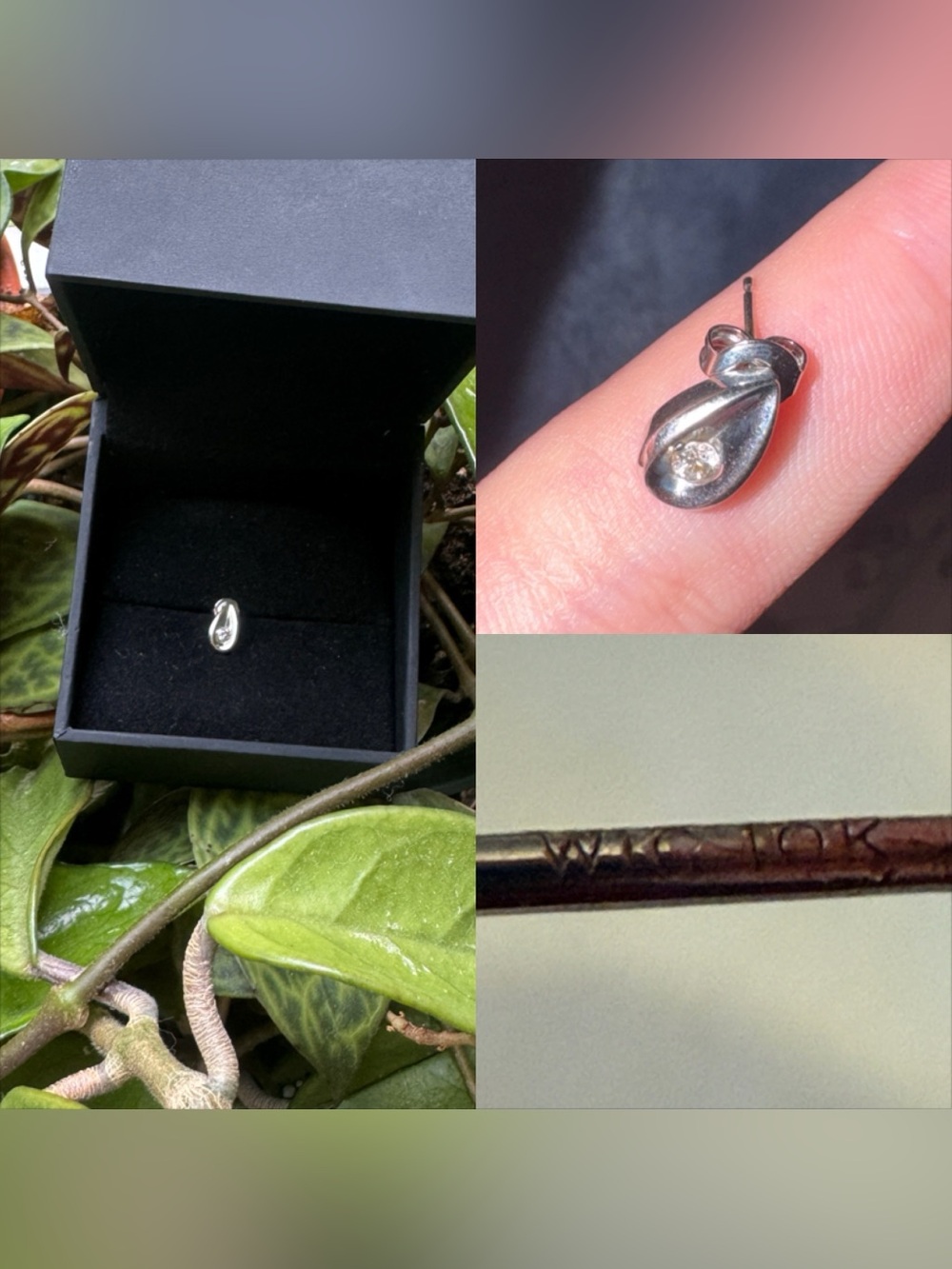 White gold 10k teardrop diamond stud earring